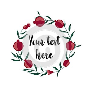 Pomegranate Wreath card design with space for your text.