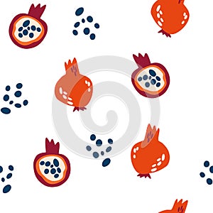 Pomegranates seamless pattern. bright and juicy pomegranate fruits. Abstract ornament for fabric, wallpaper, posters. Hand draw