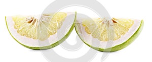 Pomelo citrus fruit with leaves isolated on white background.