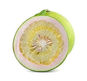 Pomelo citrus fruit with leaves an isolated on white background. Clipping path