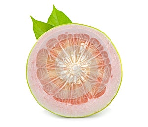 Pomelo citrus fruit with leaves an isolated on white background. Clipping path