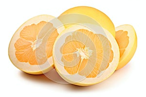 Pomelo Fruit Halves Isolated on White, Big Yellow Grapefruit Cut, Healthy Diet Pummelo, Whole Pomelo