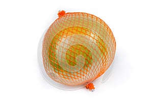 Pomelo packaged for sale in transparent film and orange net