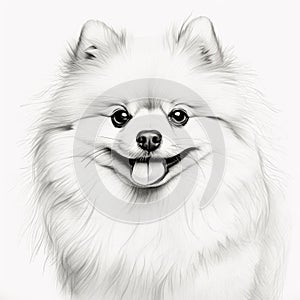 Pomeranian Cartoon: Minimalistic Line Drawing With Solarization Effect