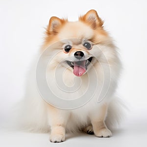 Smiling Pomeranian Dog On White Background photo