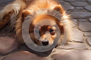 Pomeranian dog on ground, Generative Ai