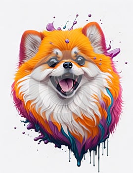 Pomeranian Dog white background Splash Art 1