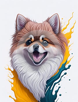 Pomeranian Dog white background Splash Art 3