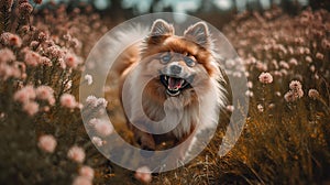 Pomeranian\'s Joyous Romp in a Flower Meadow photo