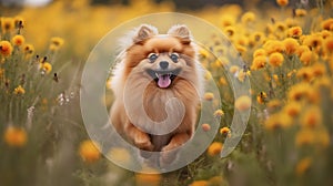 Pomeranian\'s Joyous Romp in a Flower Meadow photo