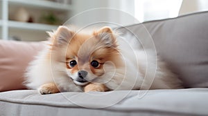 Pomeranian on Sofa, Generative ai