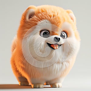 Pomeranian Spitz funny cute dog 3d illustration on white, unusual avatar, cheerful pet