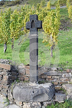 Pommern, Germany - 10 21 2020: Ancient cross at the roadside