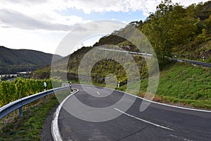 Pommern, Germany - 10 21 2020: Serpentine road with huge height difference withing two curves