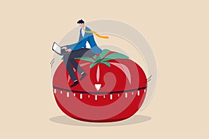 Pomodoro technique to increase work productivity, set timer to focus work and break or rest concept, smart businessman focus on