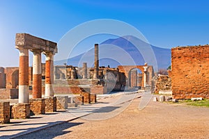 Pompeii, Campania, Naples, Italy - ruins ancient city buried under volcanic ash in the eruption of Mount Vesuvius in AD 79