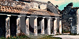 Pompeii Italy, circa 1984, ruins of a public building