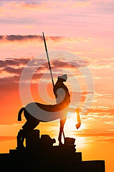 Pompeii, Italy. Statue Of Centaur On Territory Of Forum On Background Sunset Sunrise Sky