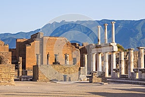 Pompeii landscape with mountains background