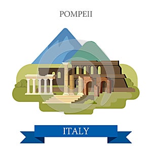 Pompeii Ruins in Italy flat vector attraction sight landmark photo