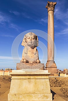 Pompey Pillar in center of Alexandria, Egypt