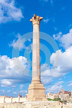 Pompey`s pillar and ancient sphinx