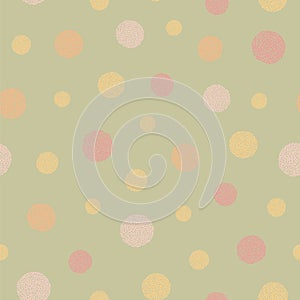 Pompom vector pattern in pastel colors, oragne, red, pink on ananas green background perfect for wallpaper or fabric