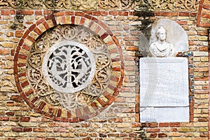Pomposa Abbey, Italy: close up of facade photo