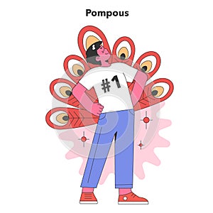 Pompous character concept. Flat vector illustration.