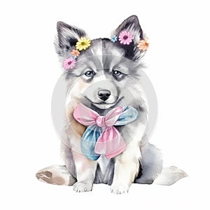 A Pomsky Puppy in Glasses and a Pastel Headband - The Cutest Thing You\'ll See All Day! AI Generated