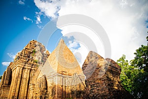 Ponagar Cham Towers temple complex with South Tower or Mieu Dong Nam, North Tower Thap Chinh and Central Tower Thap Nam, terraced