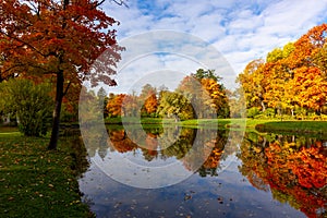 Pond in Alexander park in autumn, Pushkin Tsarskoe Selo, Saint Petersburg, Russia