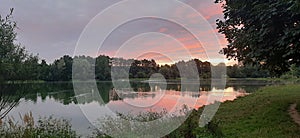 Pond with beautiful sky in sunsrise early morning, nateru