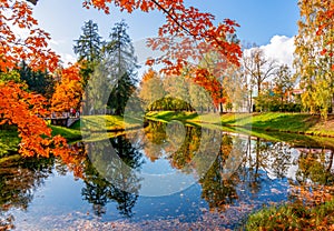 Pond in Catherine park in autumn, Tsarskoe Selo (Pushkin), Saint Petersburg, Russia