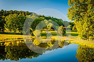 Pond and farm in the rural Shenandoah Valley of Virginia.