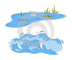 Pond Filled with Natural Water and Tidal Wave Vector Set