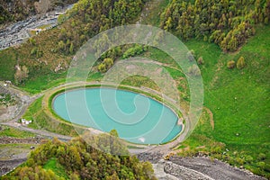 Pond For Fish Farming In Fisheries In Gudskoye Gorge In Georgia,