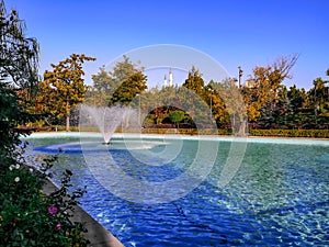 Pond with fountain in Ankara Youth Park Genclik Parki, Turkey photo