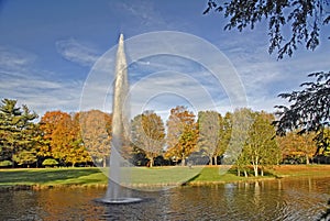 Pond fountain in mid-autumn