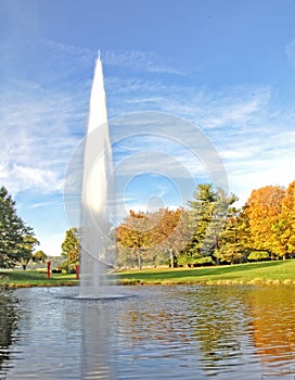 Pond fountain in mid-autumn