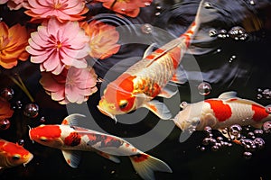 Pond goldfish lotus. Generate Ai