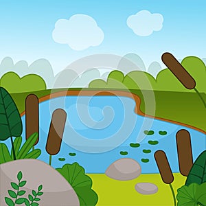 Pond illustration. Landscape