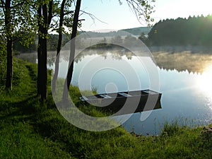 Pond and the morning mist