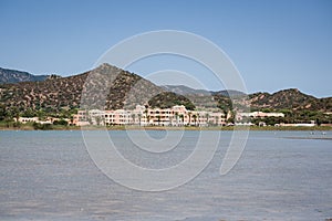 Pond of Notteri in Villasimius and in the background the tourist