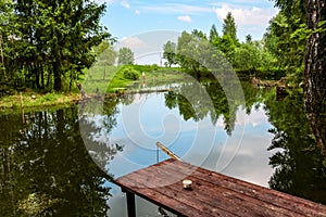 Pond with a pier for fishing