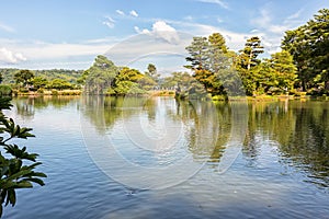 Pond Scene at the Old Kenrokuen Garden in Kanazawa, Japan