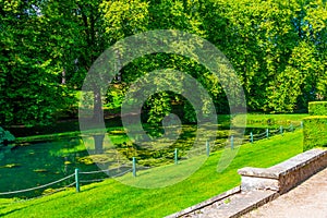 Pond at St. Fagans Castle near Welsh capital Cardiff