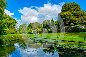 Pond at St. Fagans Castle near Welsh capital Cardiff