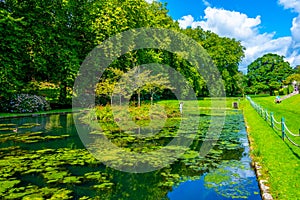 Pond at St. Fagans Castle near Welsh capital Cardiff