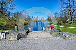 Pond in th park of the Castle in Cesis, Latvia, Europe